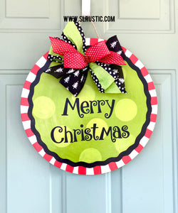 Merry Christmas Round Wood Door Hanger