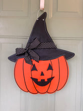 Pumpkin Witch Halloween Wood Door Hanger Polka Dot Bow