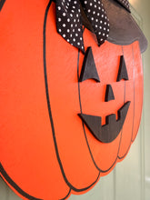 Pumpkin Witch Halloween Wood Door Hanger Polka Dot Bow