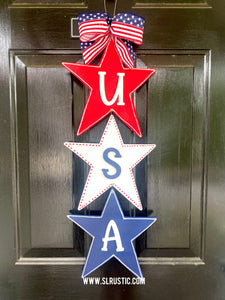 USA Star Patriotic Wood Door Hanger