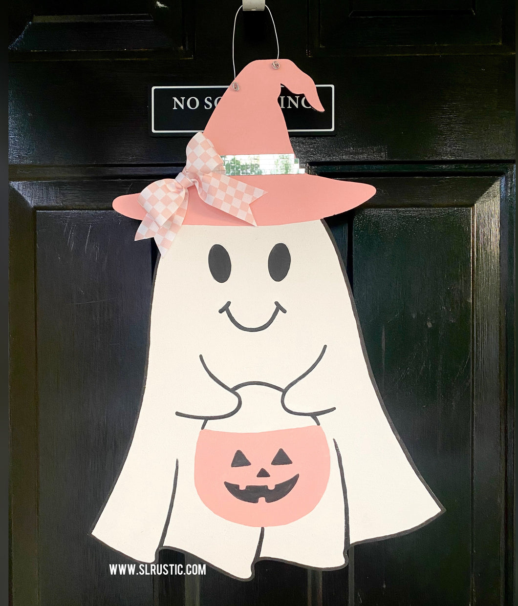 Halloween Pastel Disco Ghost Wood Door Hanger