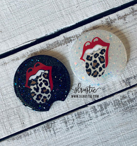 Rock n Roll Leopard Glitter Car Coasters - Set of 2