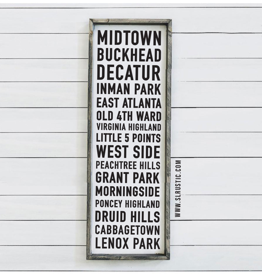 Atlanta Neighborhoods Framed Wood Sign