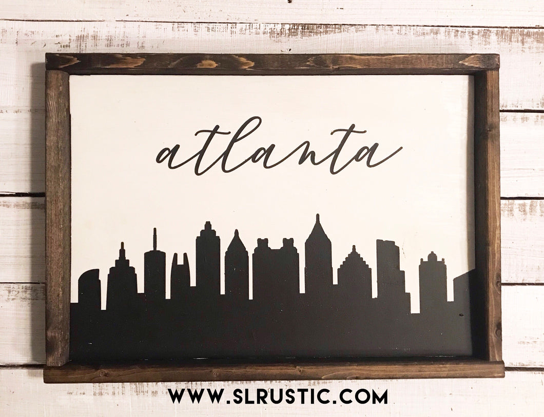 Atlanta Skyline Framed Wood Sign