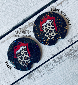 Rock n Roll Leopard Glitter Car Coasters - Set of 2