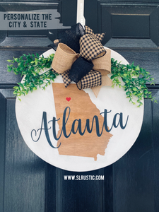 Personalized City State Round Wood Door Hanger