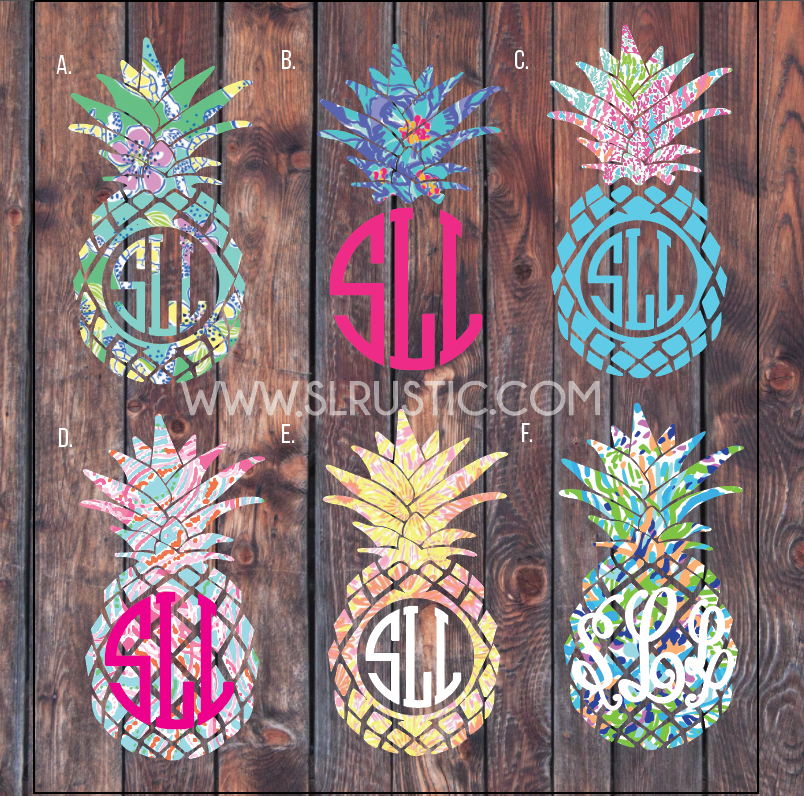 Lilly Pulitzer inspired pineapple monogram decal