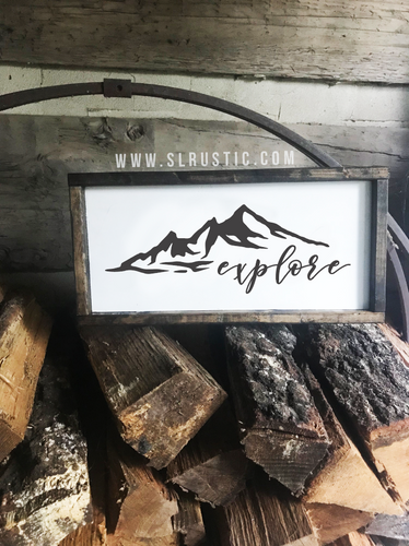 Explore Framed Wood Sign - Mountains