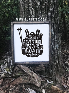 Hiking wood sign - adventure - explore
