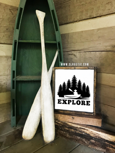Explore Framed Wood Sign - Canoe - Woods