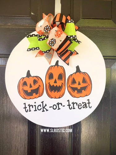 Trick or Treat Pumpkin Wood Door Hanger - Halloween