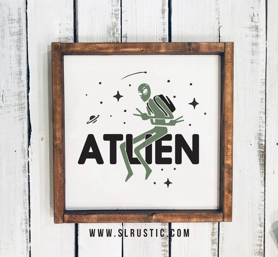 ATLien Alien Framed Wood Sign - Atlanta