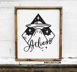 ATLien Spaceship Framed Wood Sign - Atlanta
