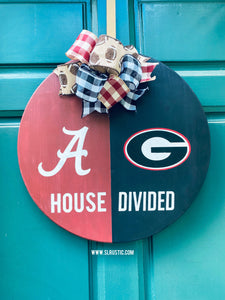 Custom Football House Divided Round Wood Door Hanger