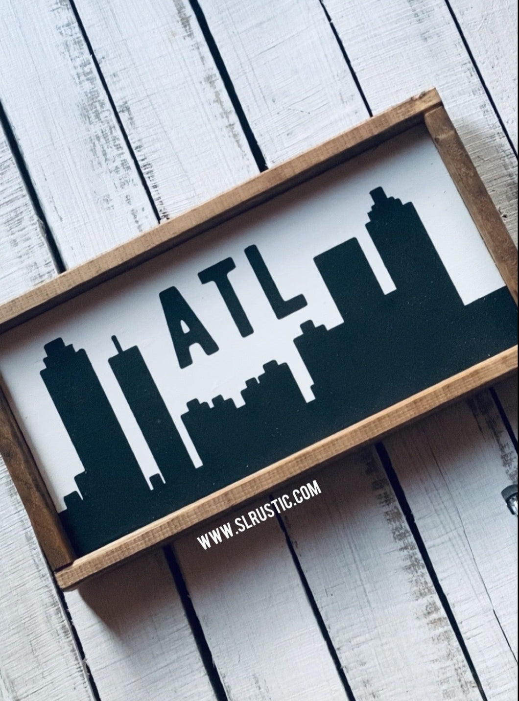 Bold Atlanta Skyline Framed Wood Sign
