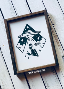ATLien Spaceship Alien Framed Wood Sign - Atlanta
